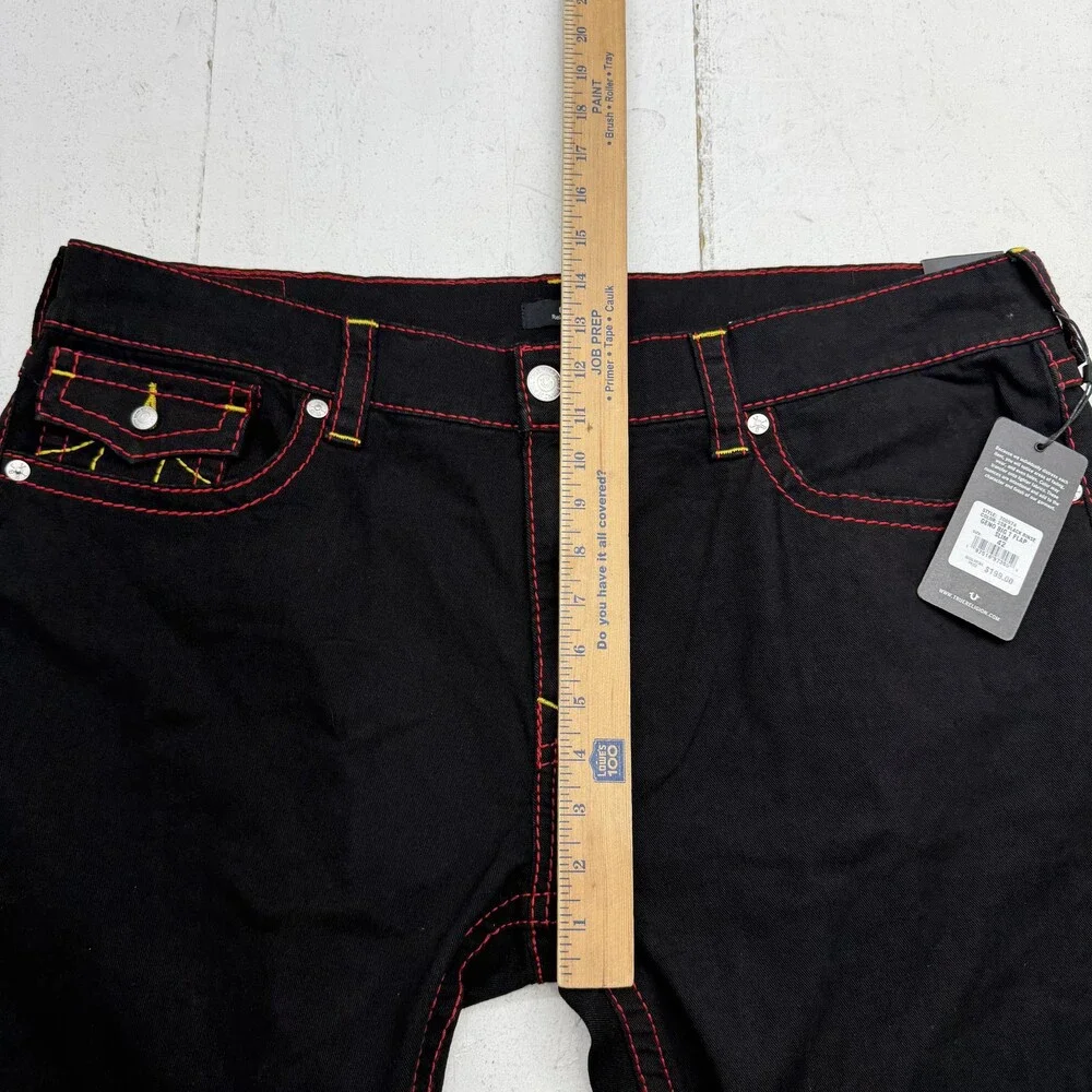 True Religion Geno Big T Flap Jeans Mens 42x32 Black Rinse Slim Denim Pants